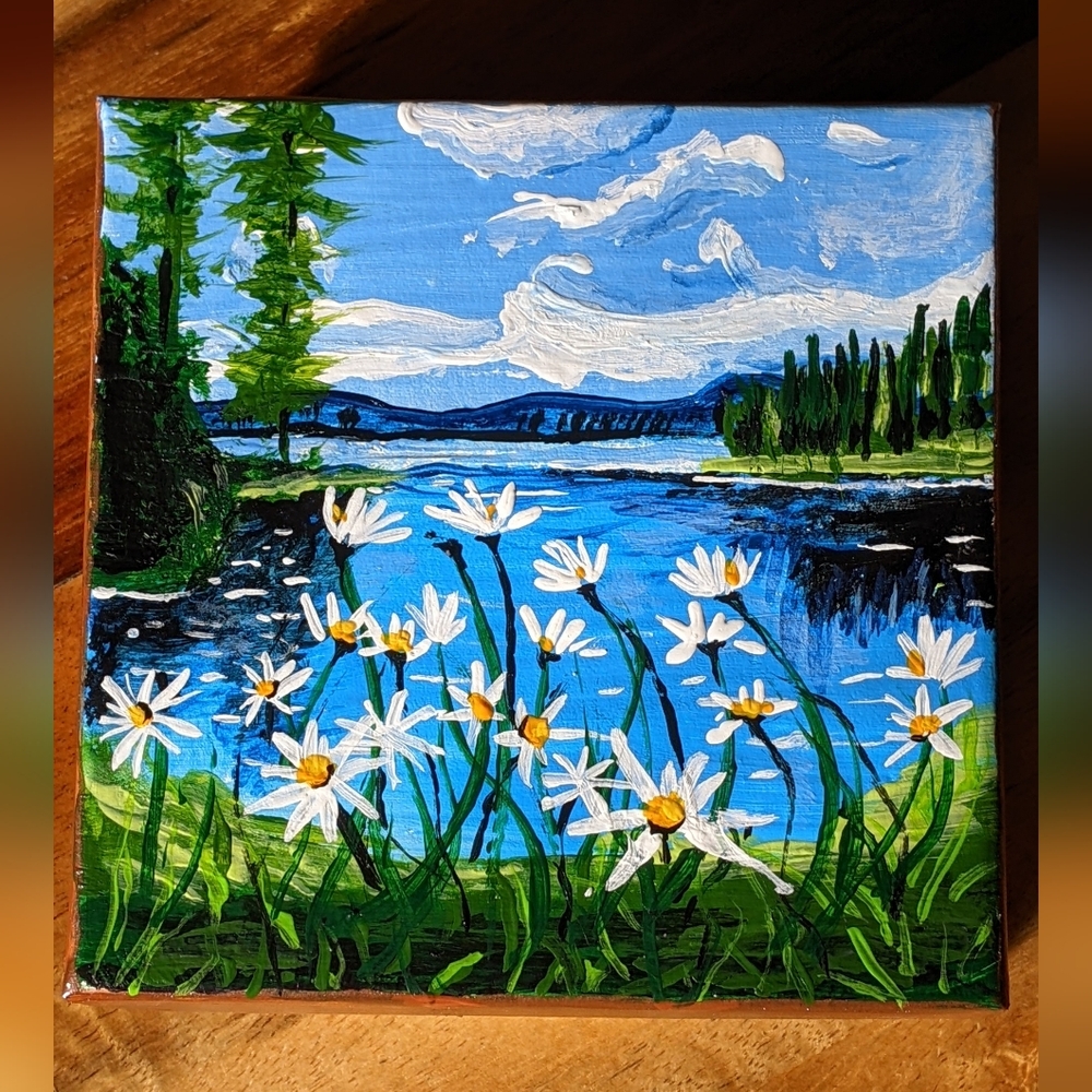 Daisies On The Lake Painted Gift Box Miniature Art Summer Vibe - Picture 1 of 2